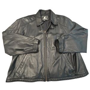 Starter Vintage Black Leather Bomber Jacket 90’s‎ Y2K XL Men’s